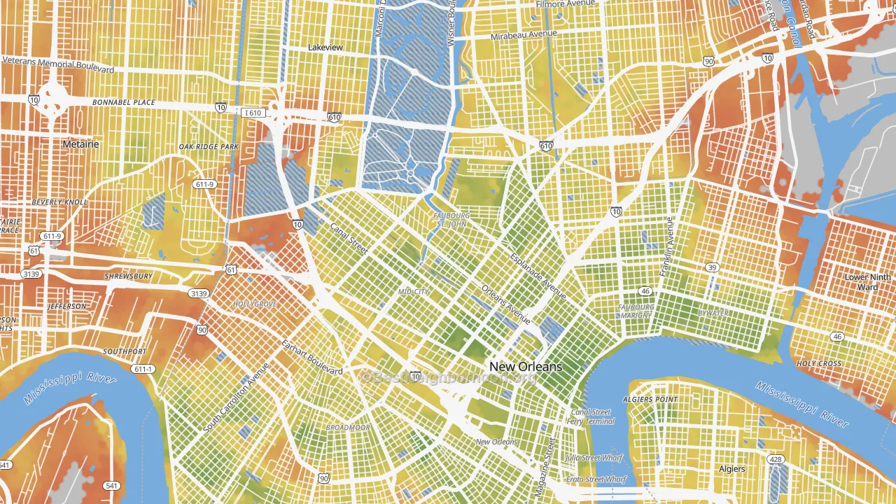 Bike Grade map of 70119, LA