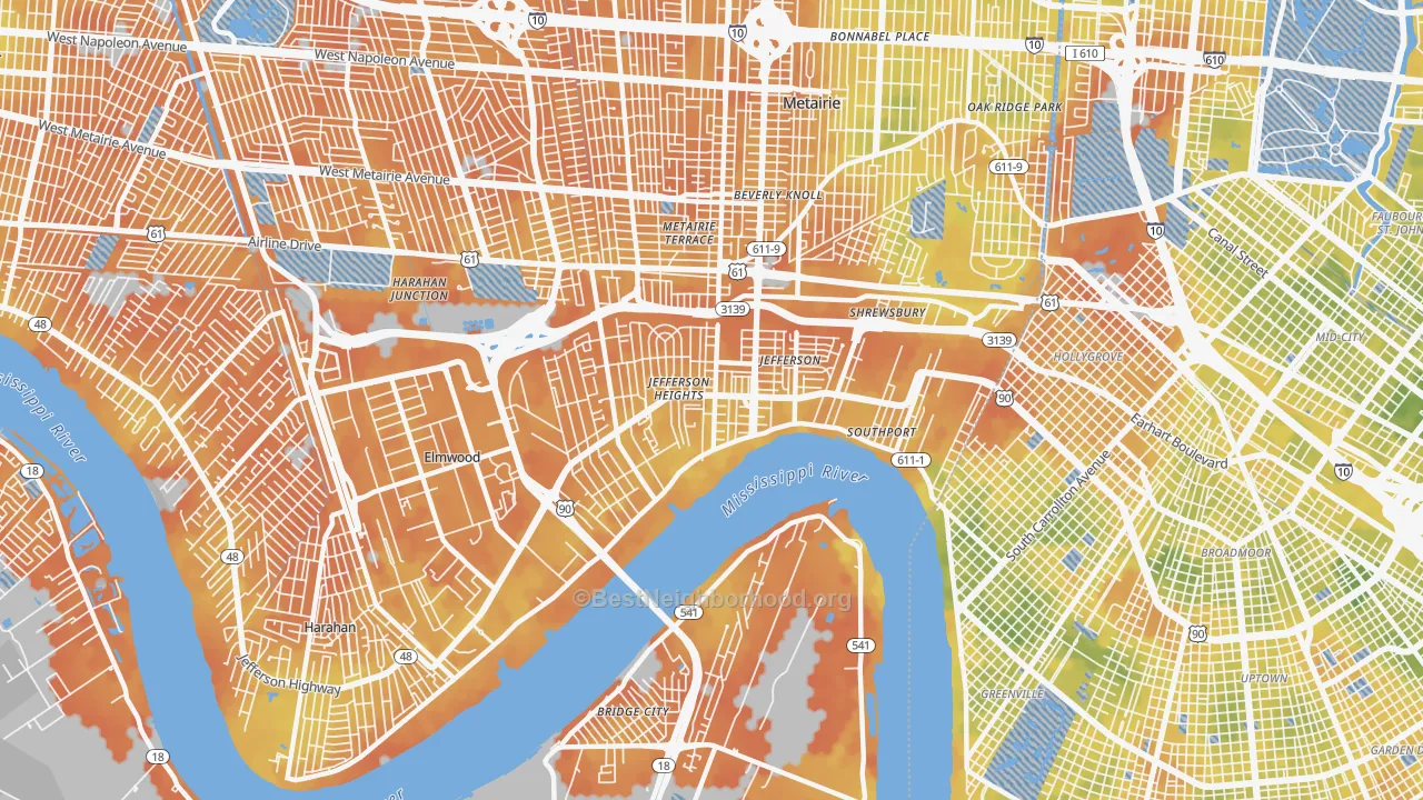 Bike Grade map of 70121, LA