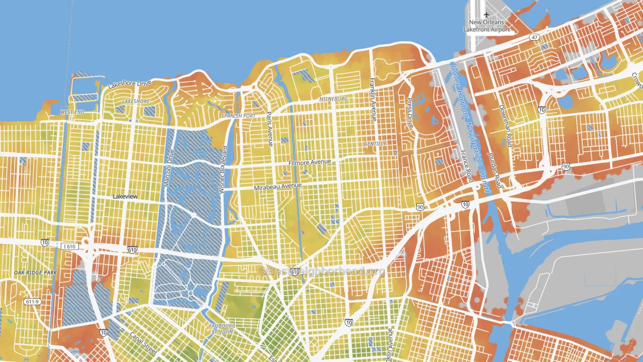 Bike Grade map of 70122, LA