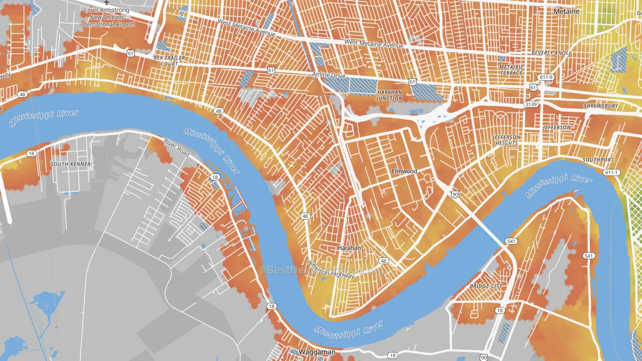 Bike Grade map of 70123, LA