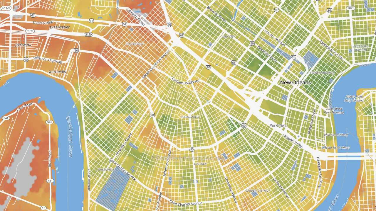 Bike Grade map of 70125, LA