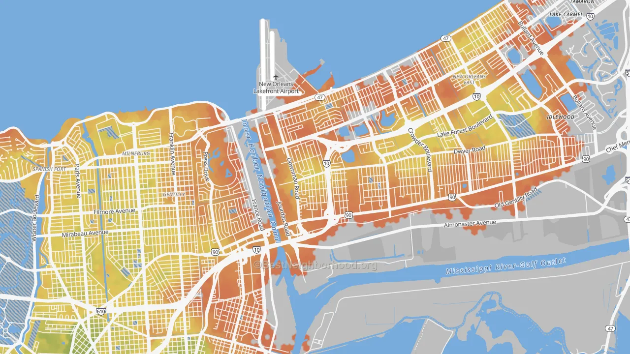 Bike Grade map of 70126, LA