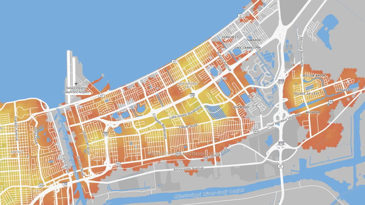 Bike Grade map of 70127, LA