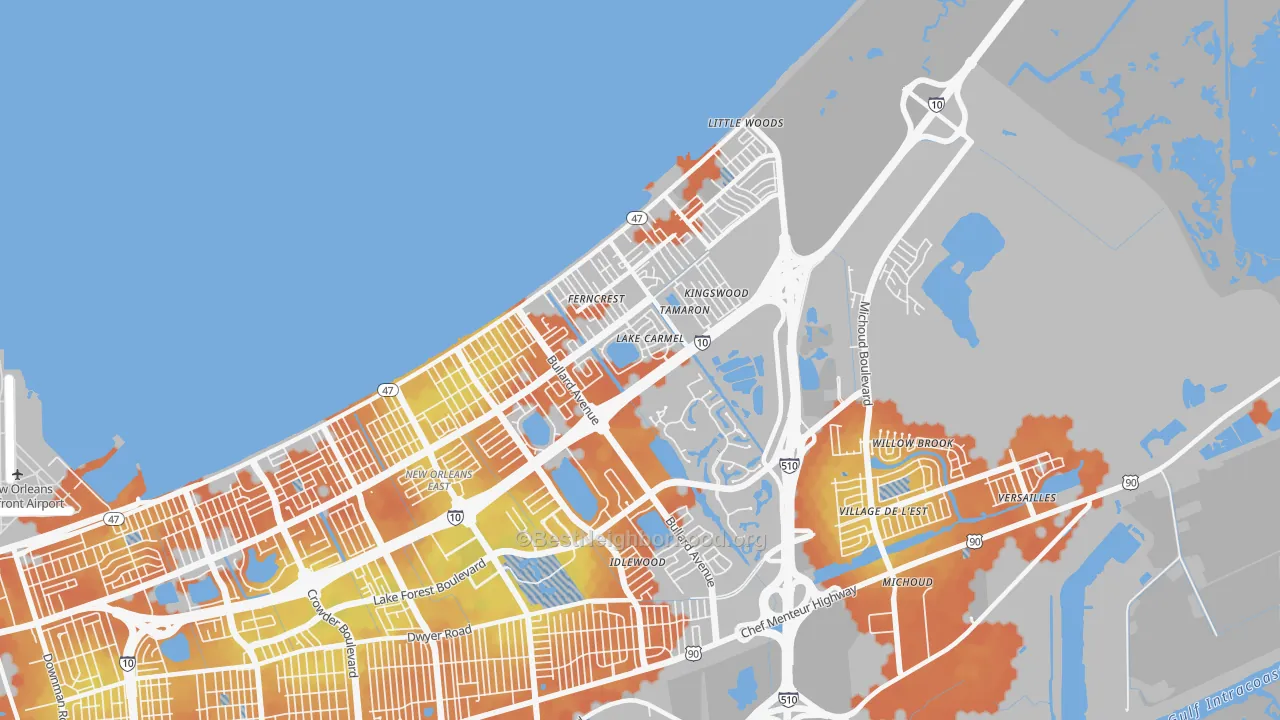 Bike Grade map of 70128, LA