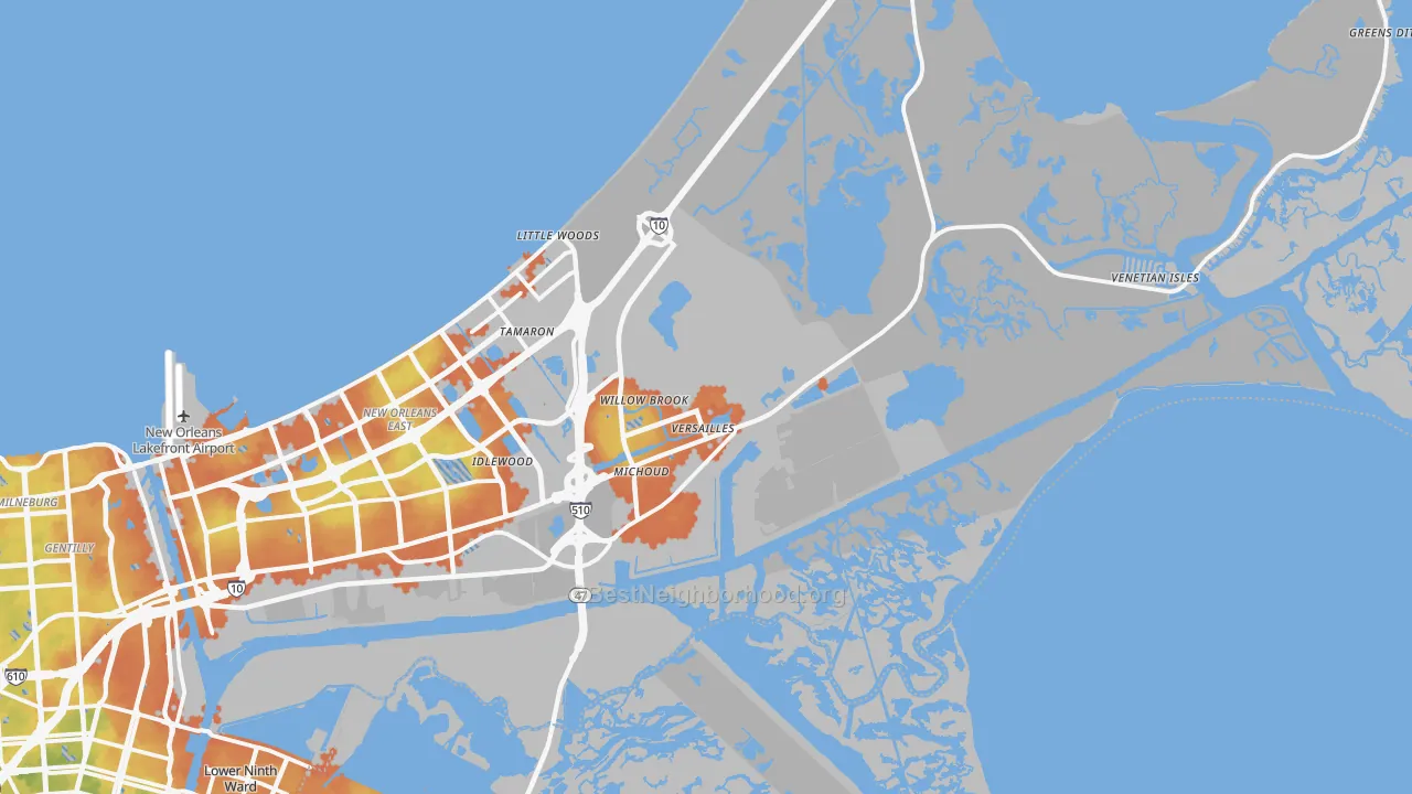 Bike Grade map of 70129, LA