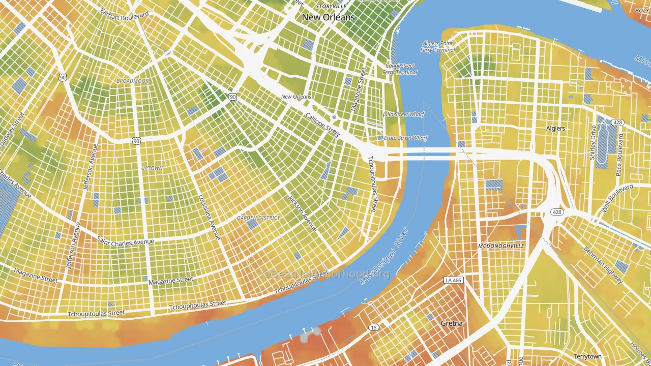 Bike Grade map of 70130, LA