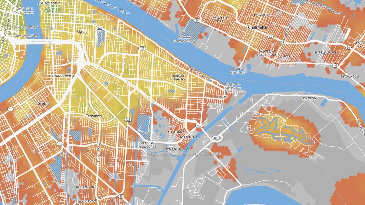Bike Grade map of 70131, LA