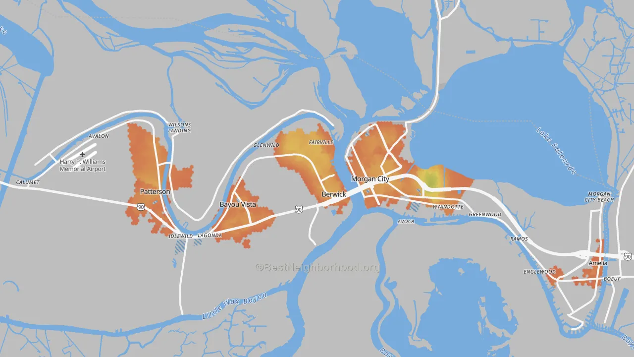 Bike Grade map of 70342, LA