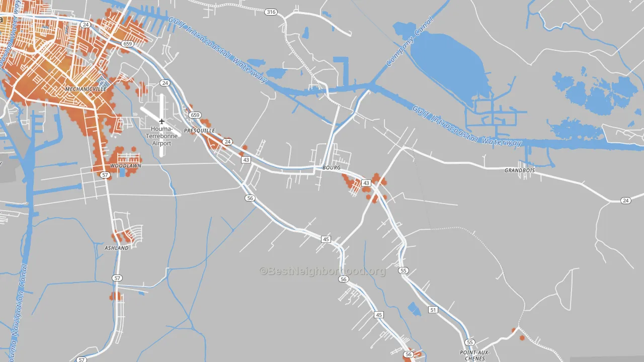 Bike Grade map of 70343, LA