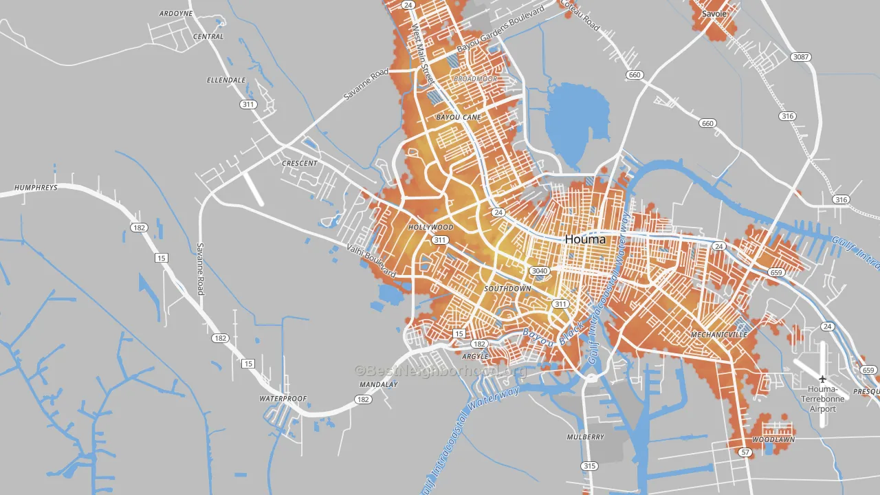 Bike Grade map of 70360, LA