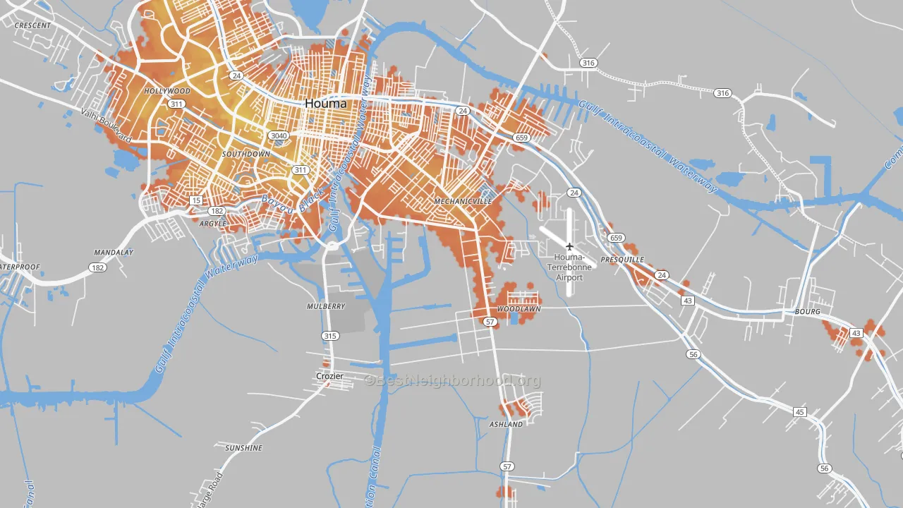 Bike Grade map of 70363, LA