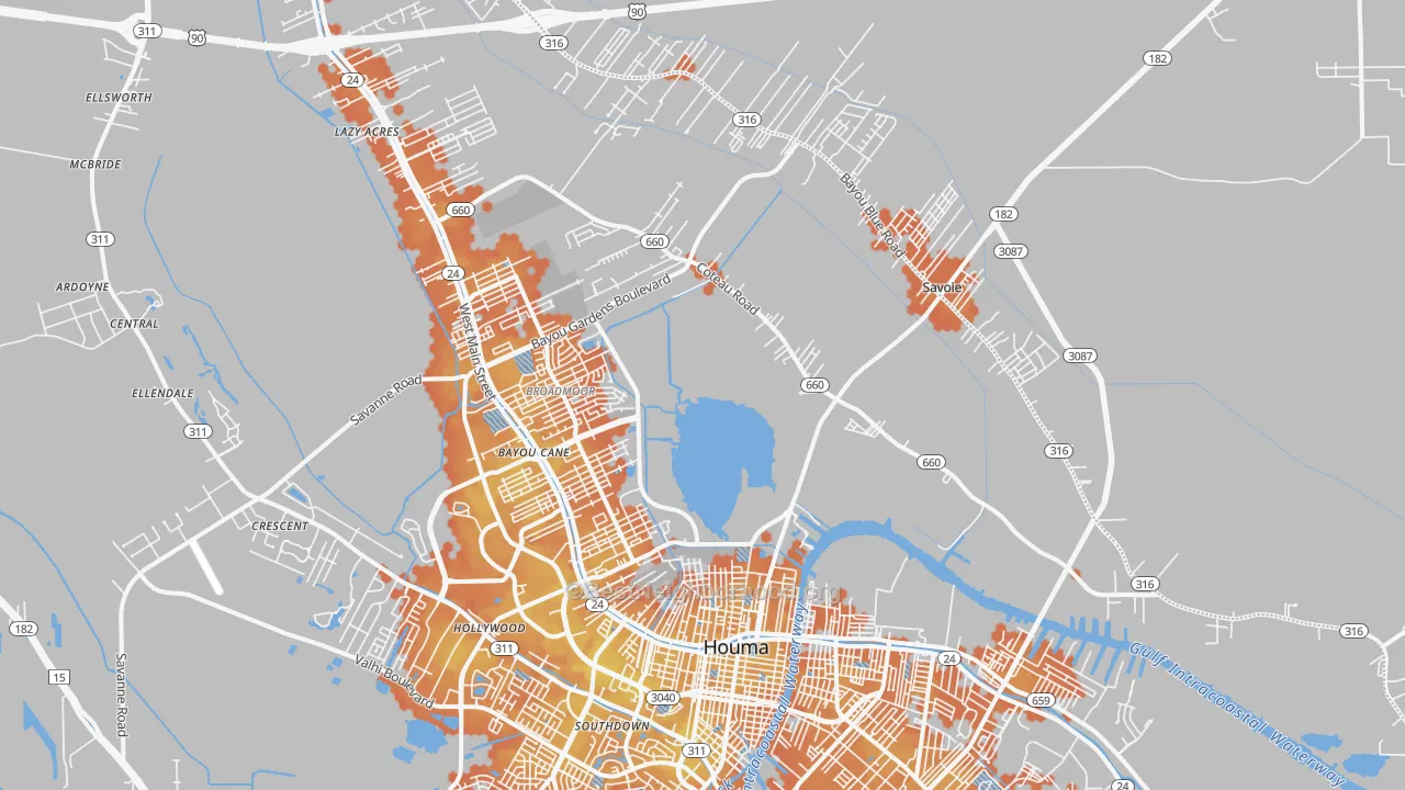 Bike Grade map of 70364, LA