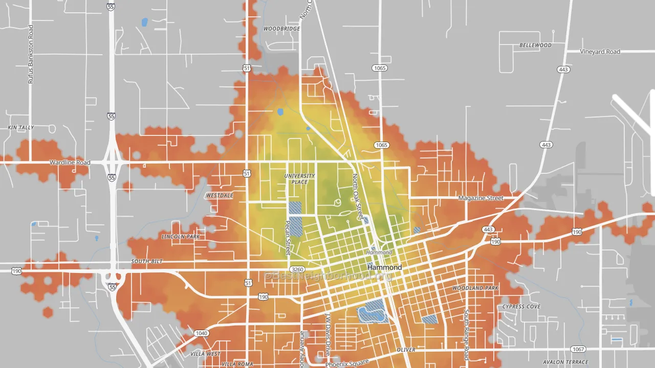 Bike Grade map of 70402, LA