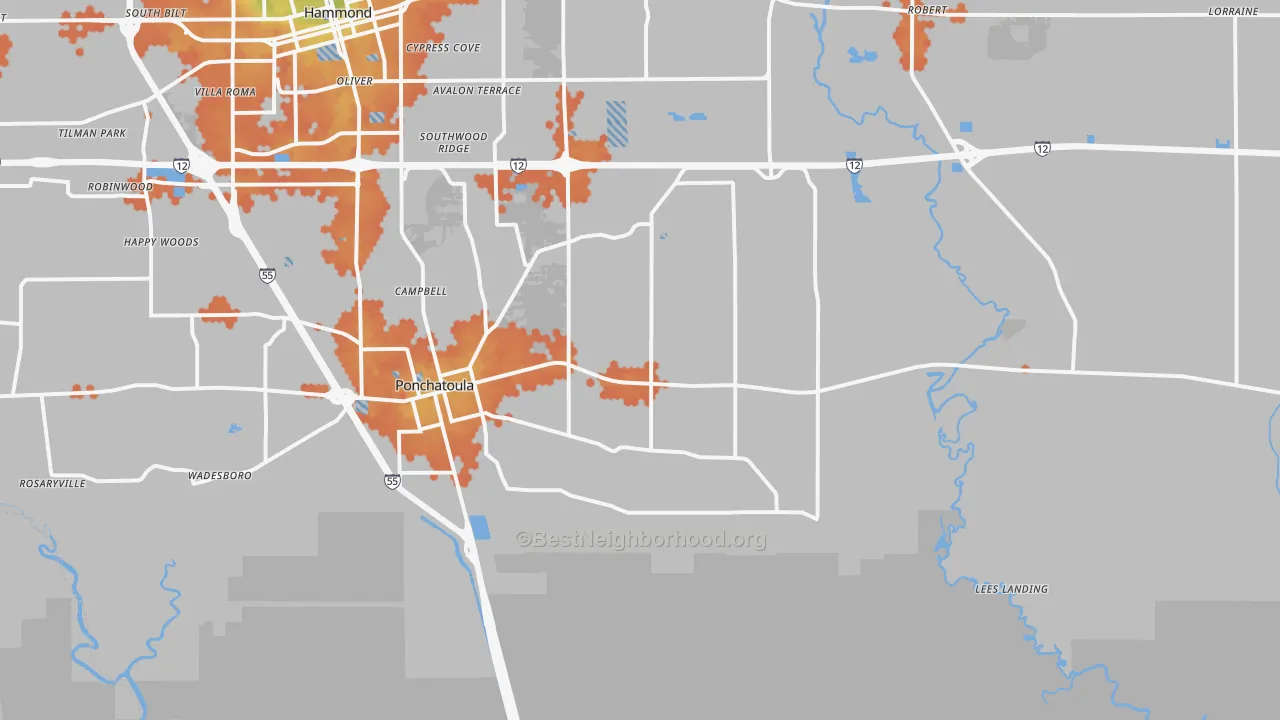 Bike Grade map of 70454, LA