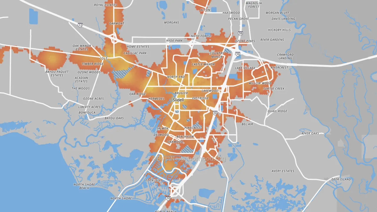 Bike Grade map of 70458, LA