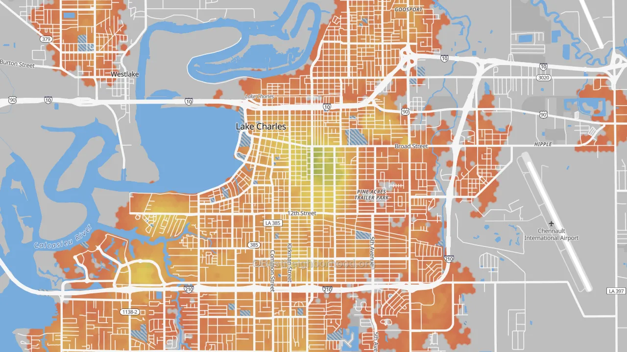 Bike Grade map of 70601, LA