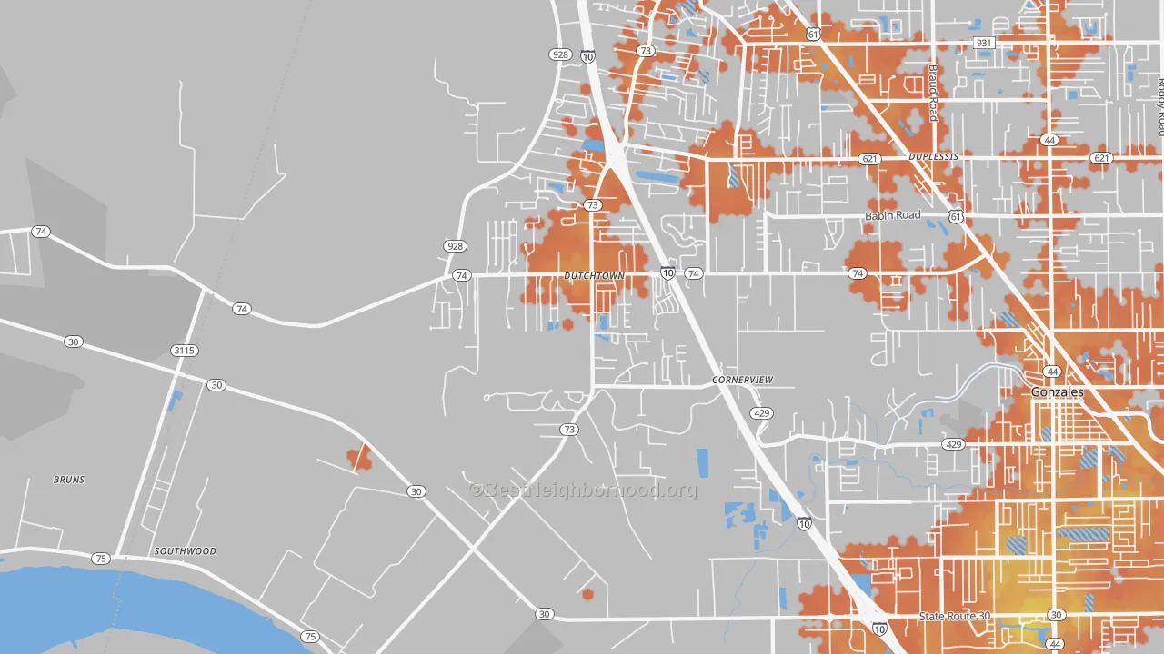 Bike Grade map of 70734, LA