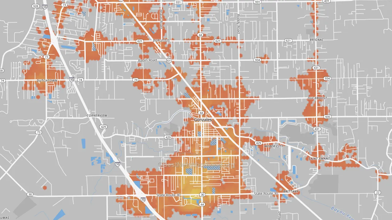 Bike Grade map of 70737, LA