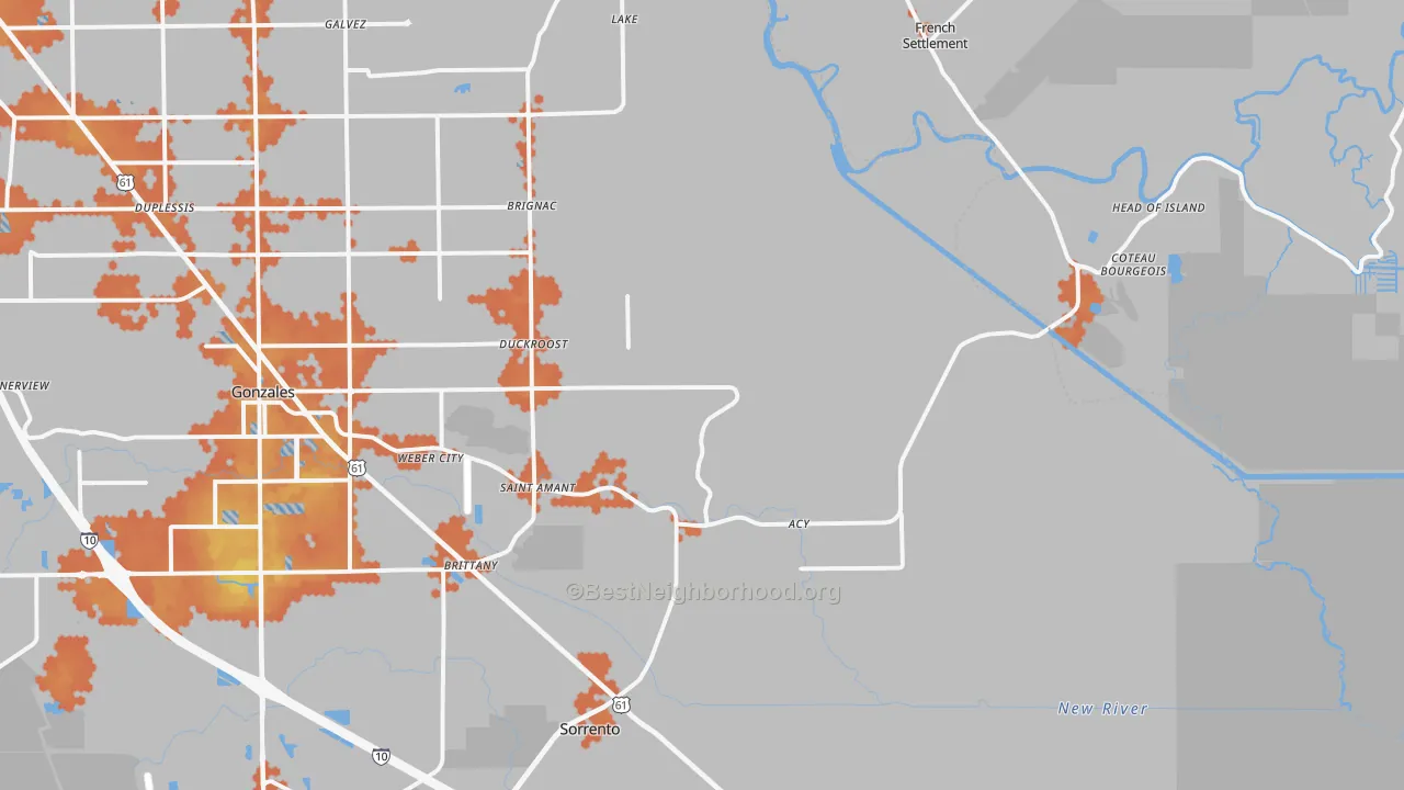Bike Grade map of 70774, LA