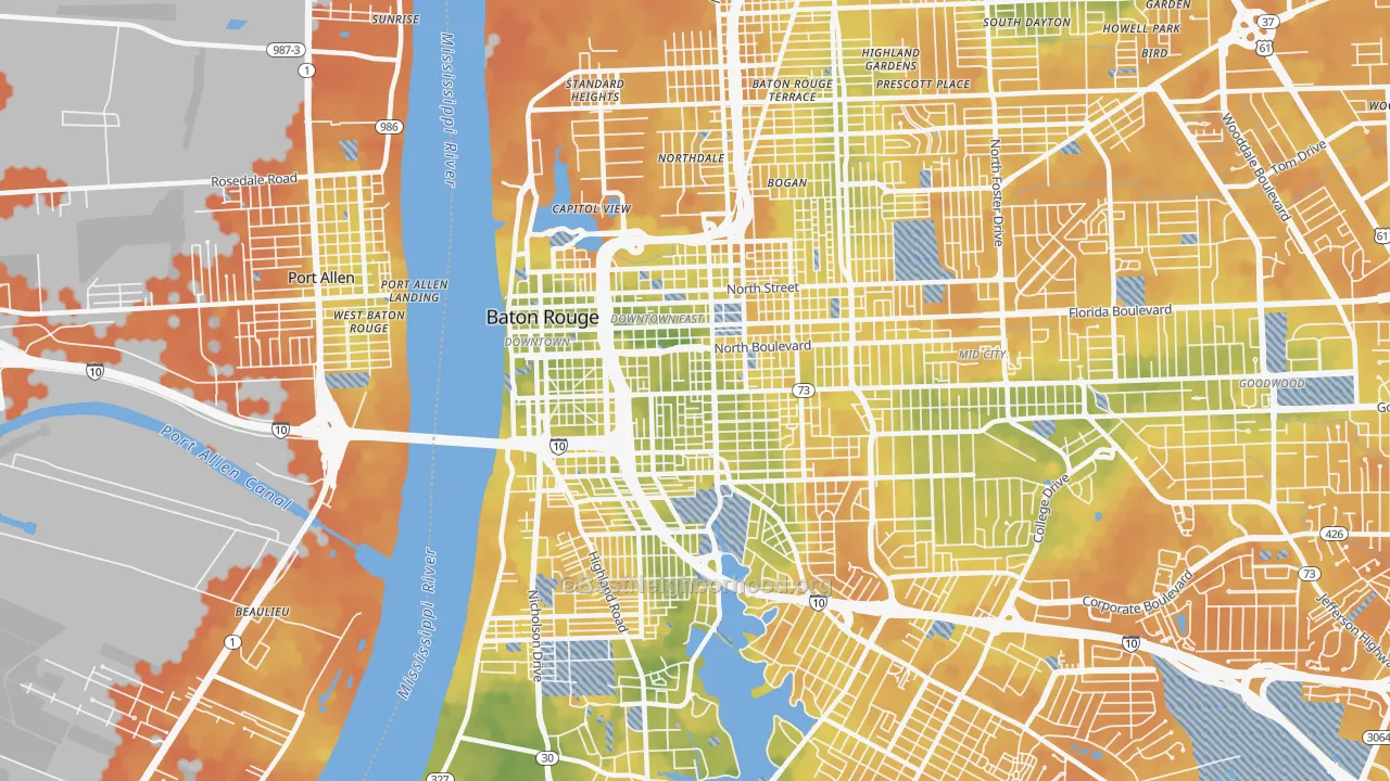 Bike Grade map of 70802, LA