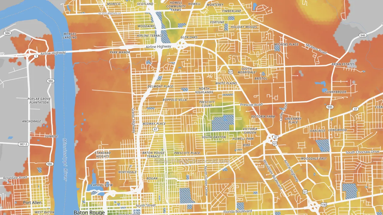 Bike Grade map of 70805, LA