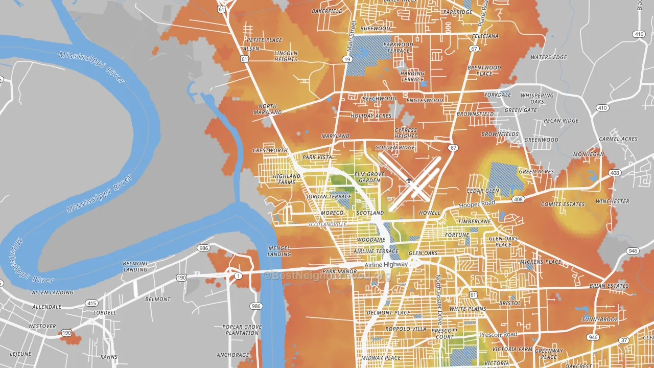 Bike Grade map of 70807, LA