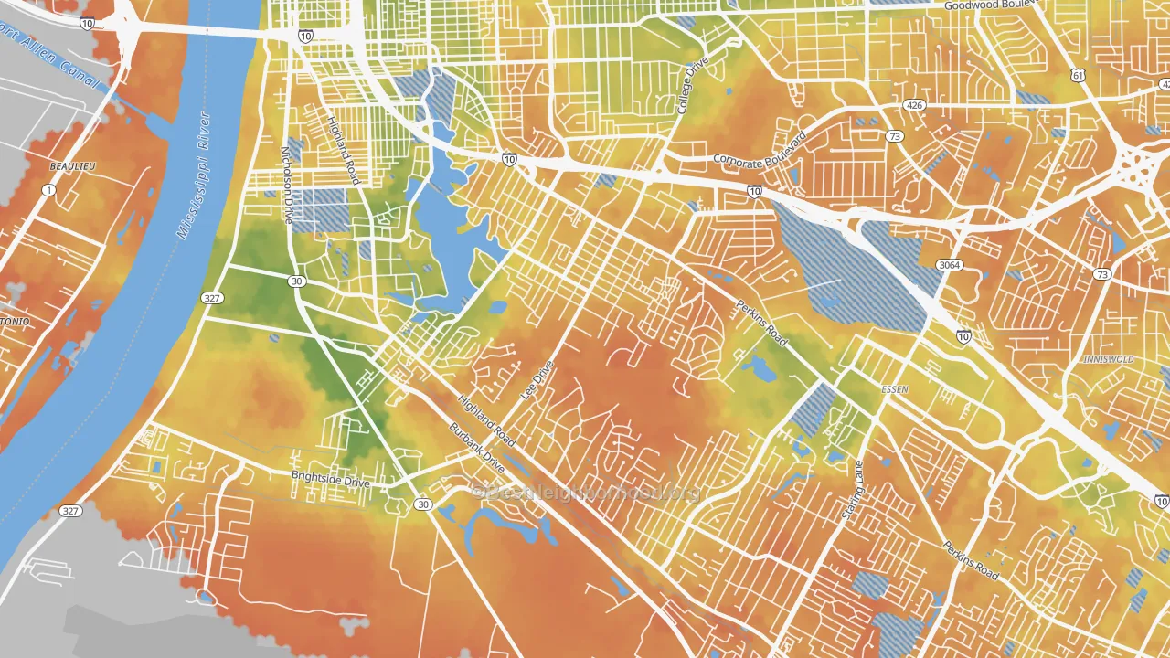 Bike Grade map of 70808, LA