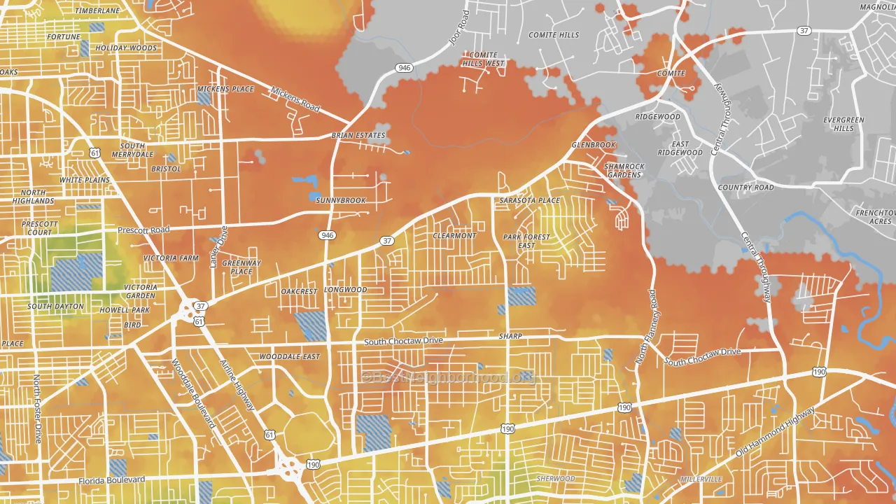 Bike Grade map of 70814, LA