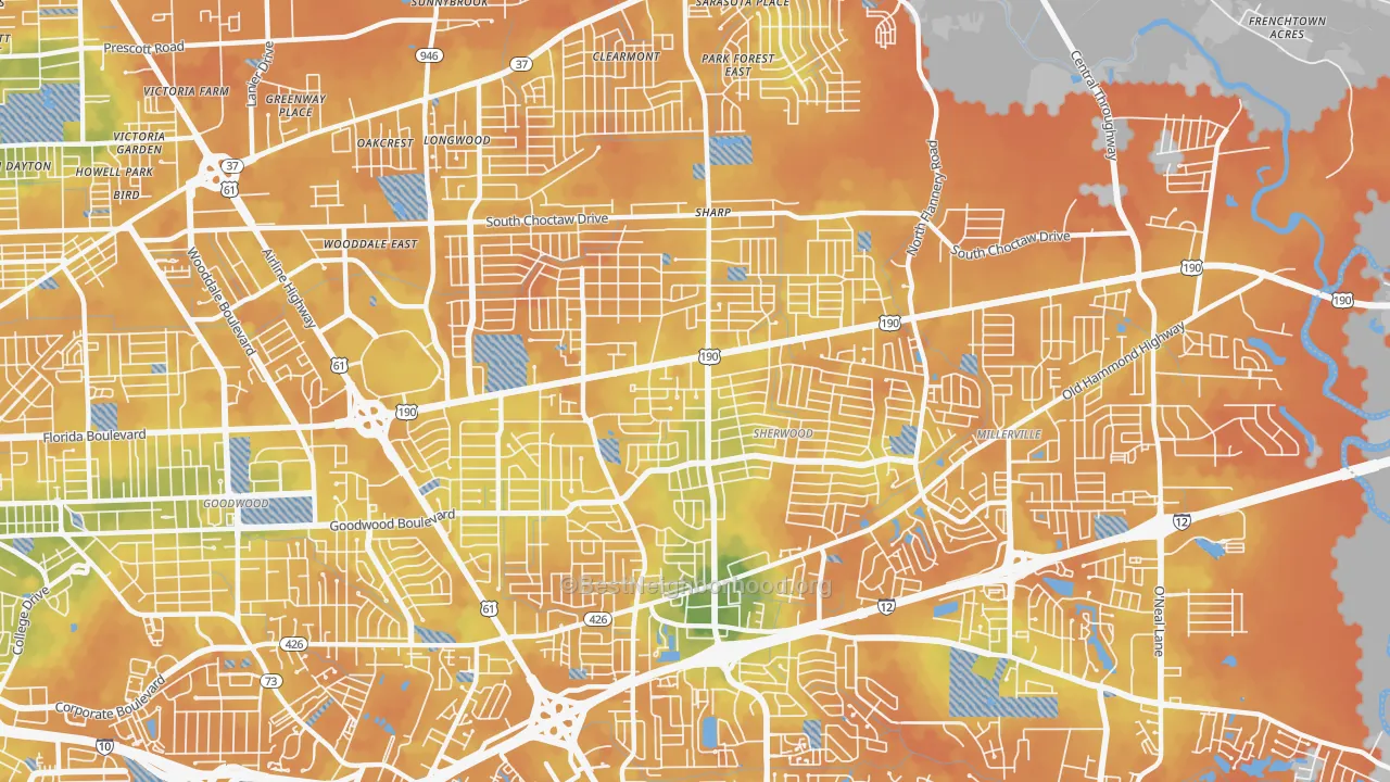 Bike Grade map of 70815, LA