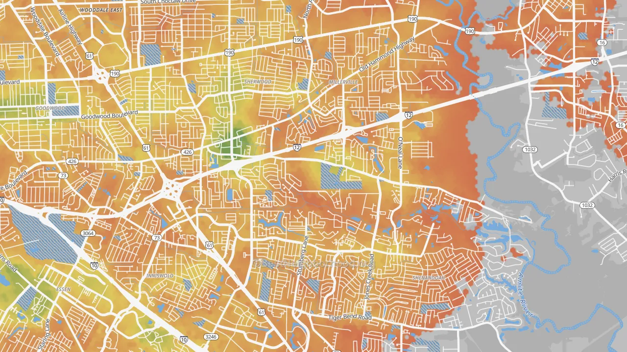 Bike Grade map of 70816, LA