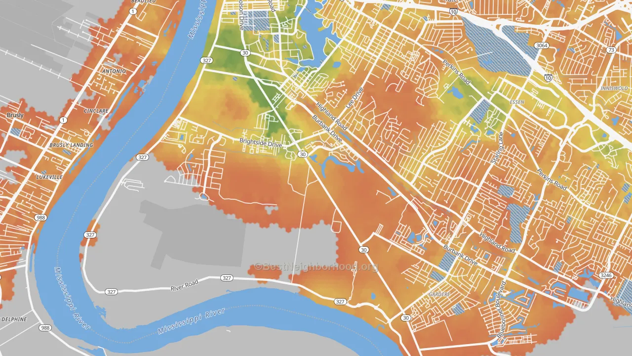 Bike Grade map of 70820, LA
