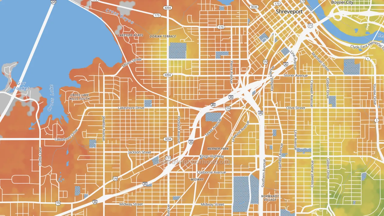 Bike Grade map of 71103, LA