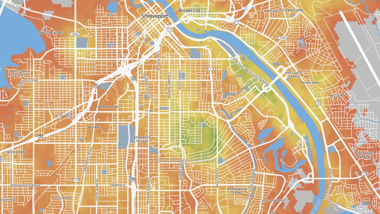Bike Grade map of 71104, LA