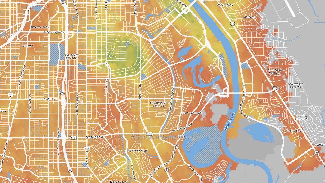 Bike Grade map of 71105, LA