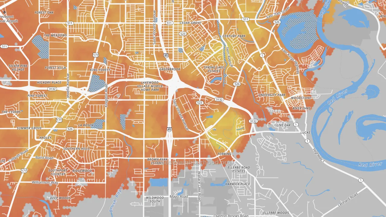 Bike Grade map of 71106, LA