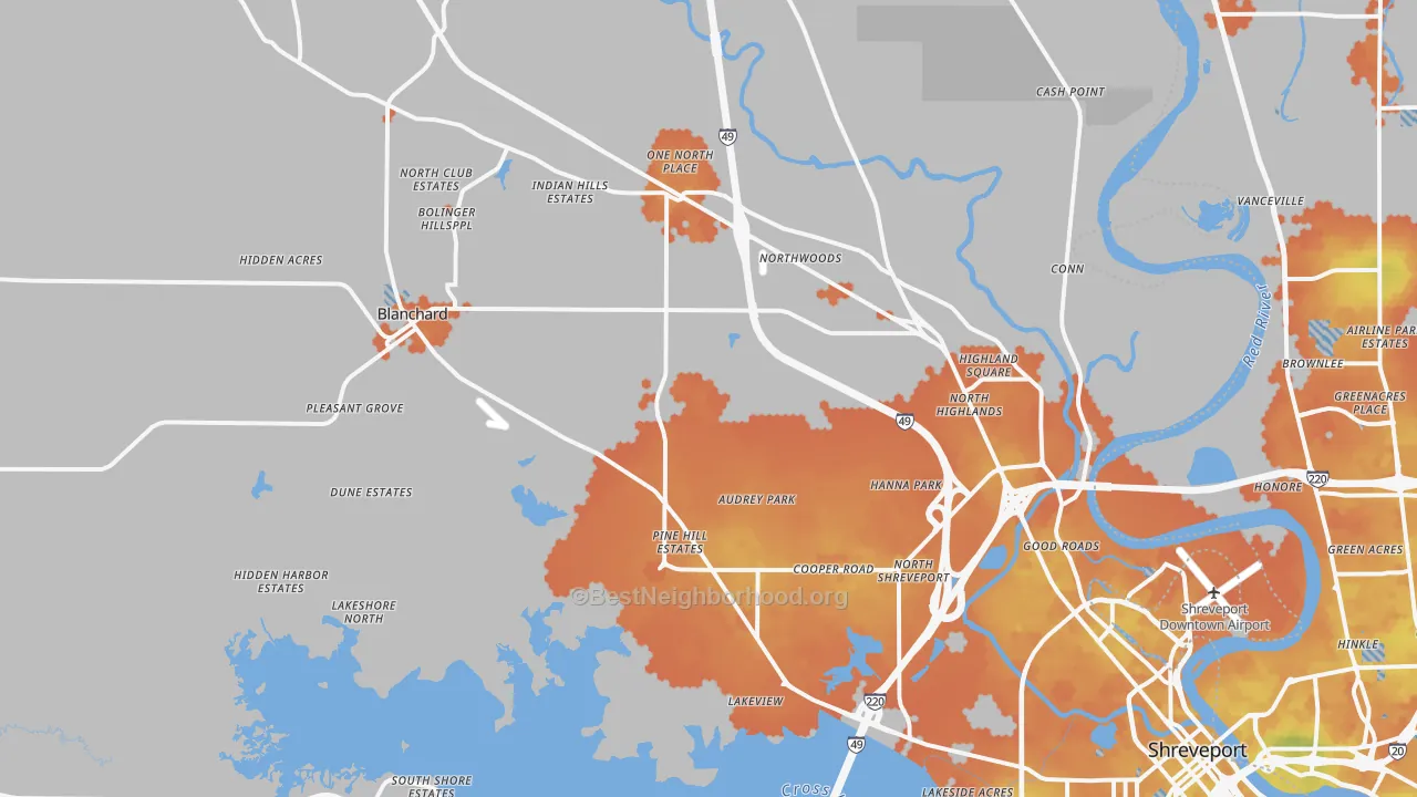 Bike Grade map of 71107, LA