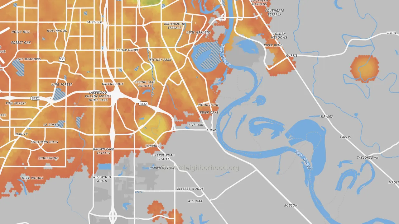 Bike Grade map of 71115, LA