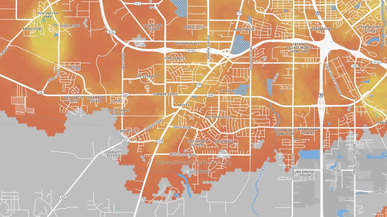 Bike Grade map of 71118, LA