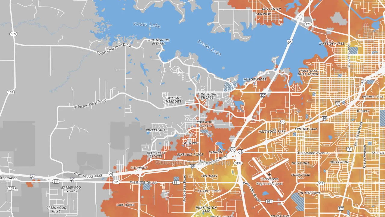 Bike Grade map of 71119, LA