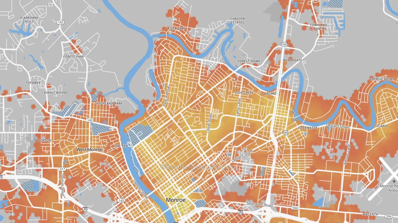 Bike Grade map of 71201, LA