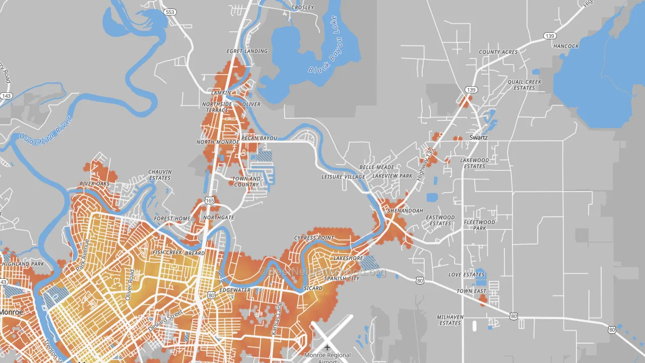 Bike Grade map of 71203, LA