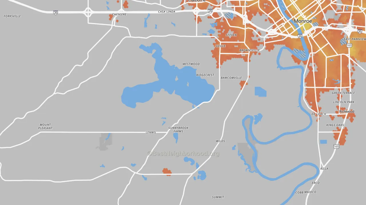 Bike Grade map of 71292, LA