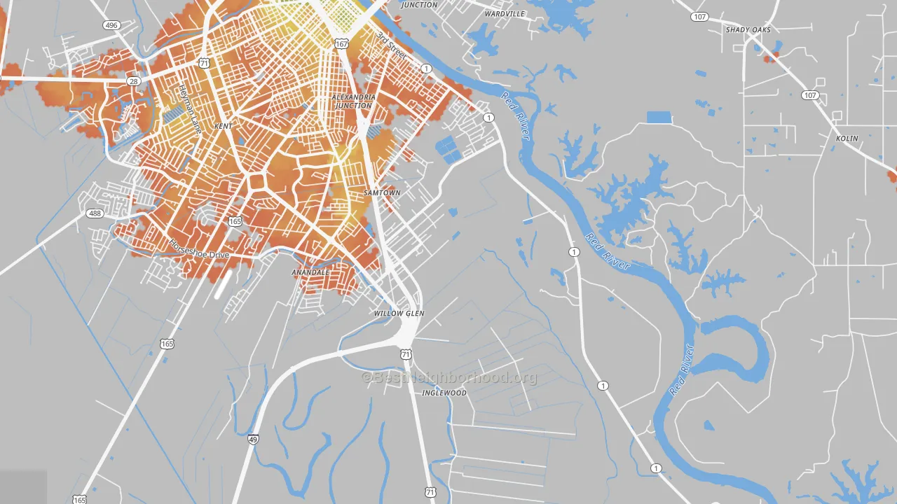 Bike Grade map of 71302, LA