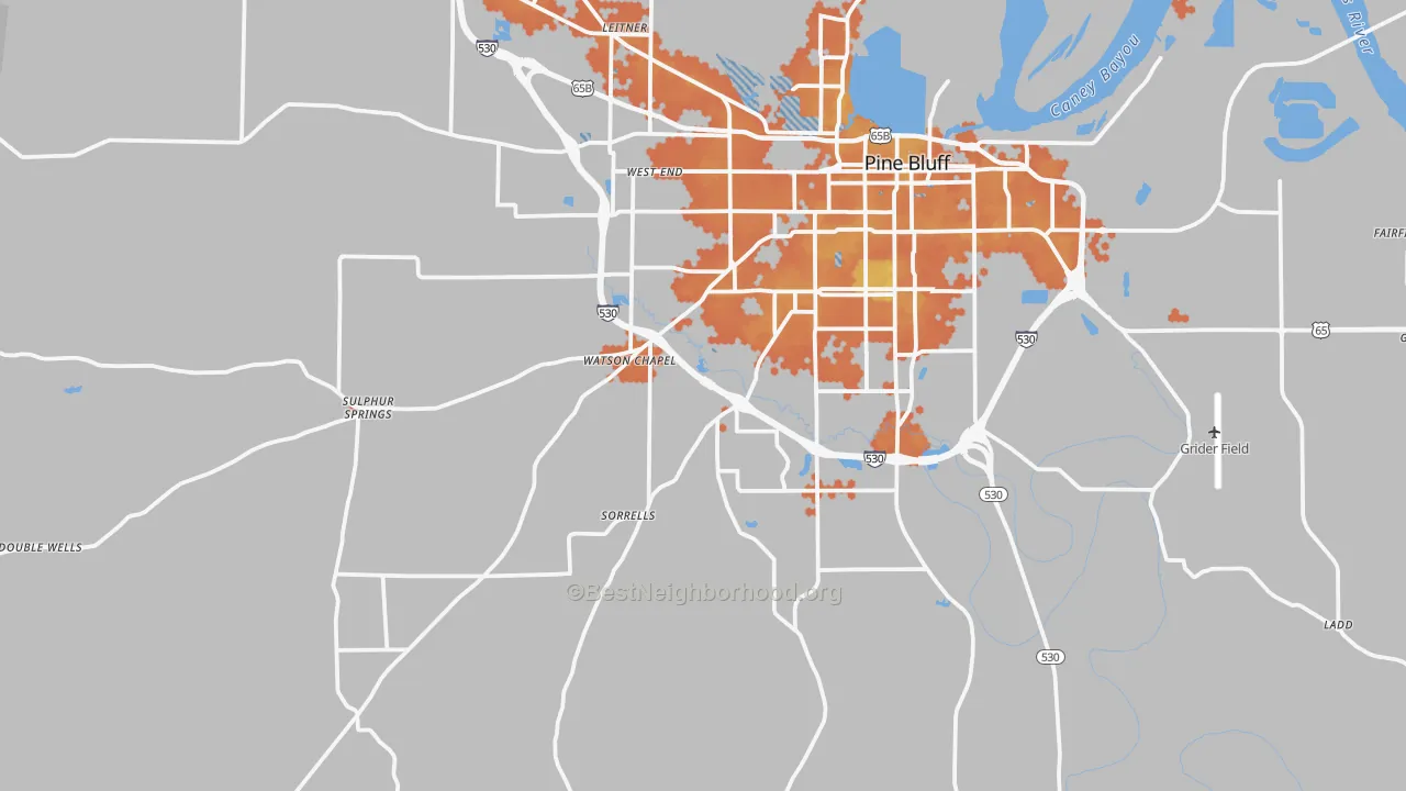 Bike Grade map of 71603, AR