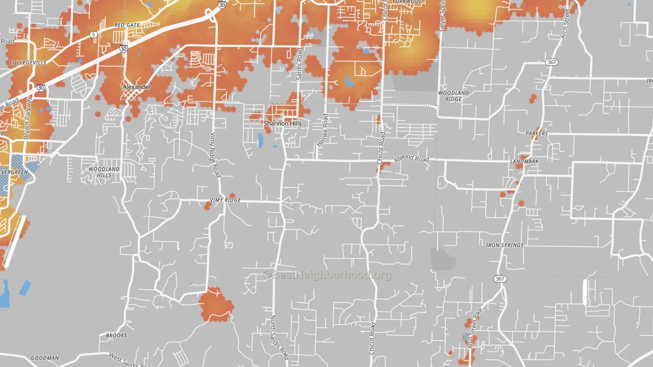 Bike Grade map of 72103, AR