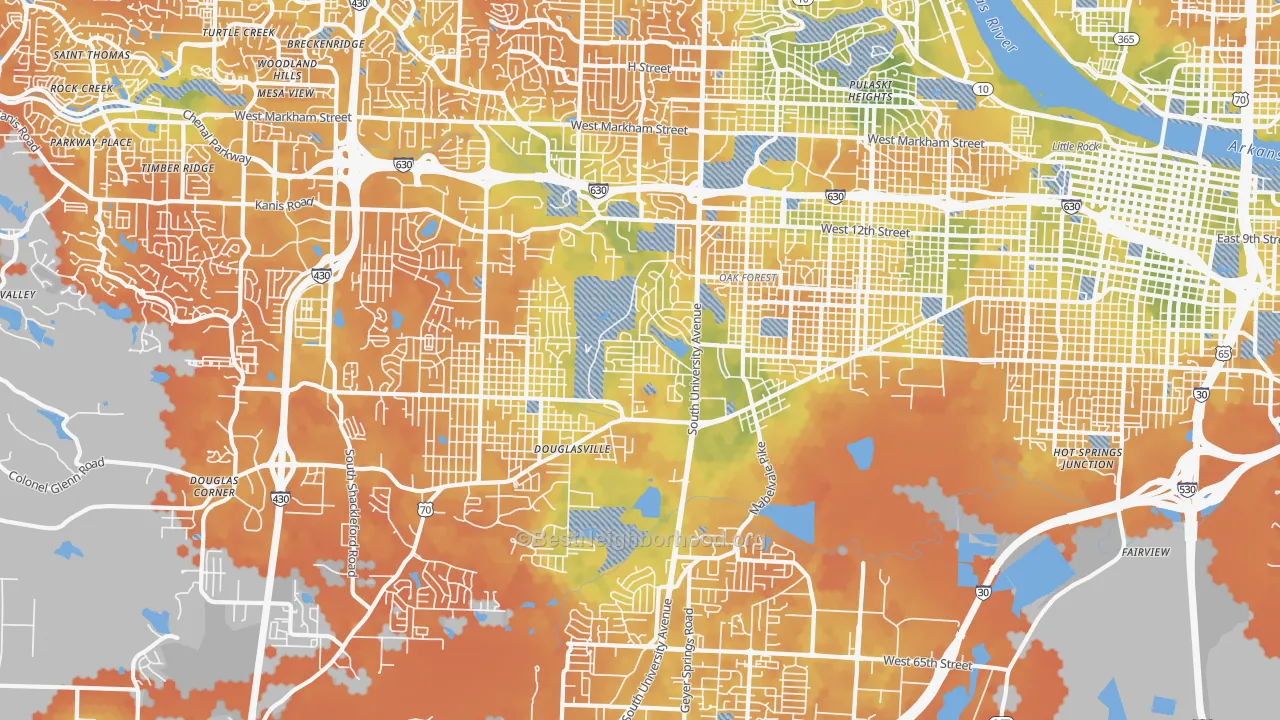 Bike Grade map of 72204, AR