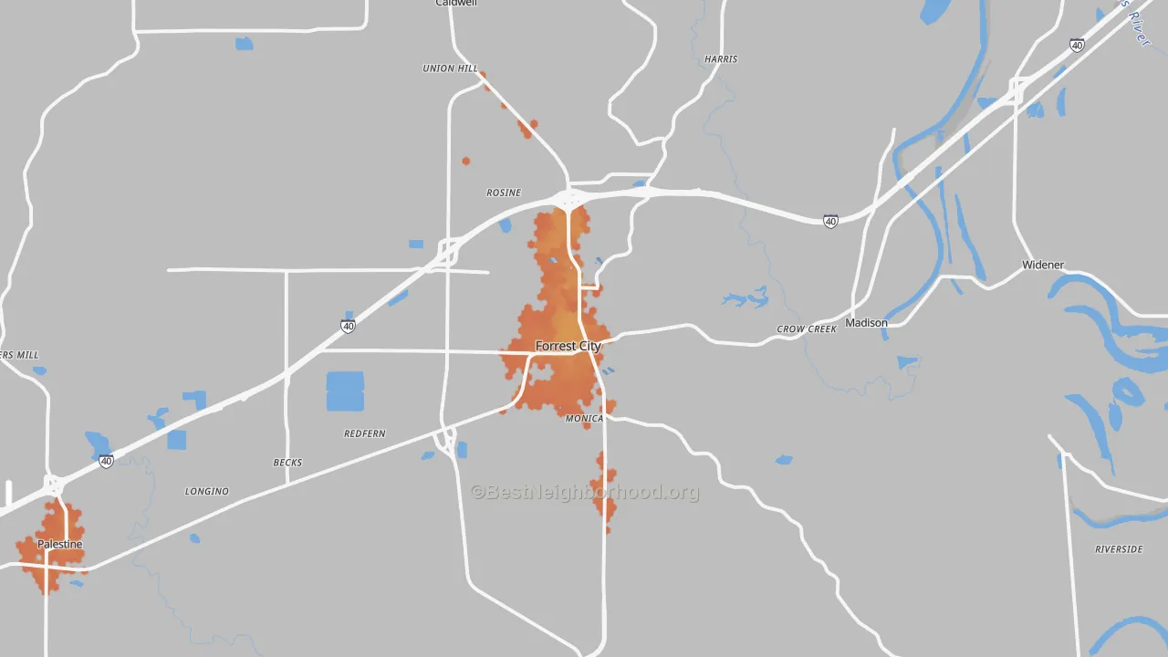 Bike Grade map of 72335, AR