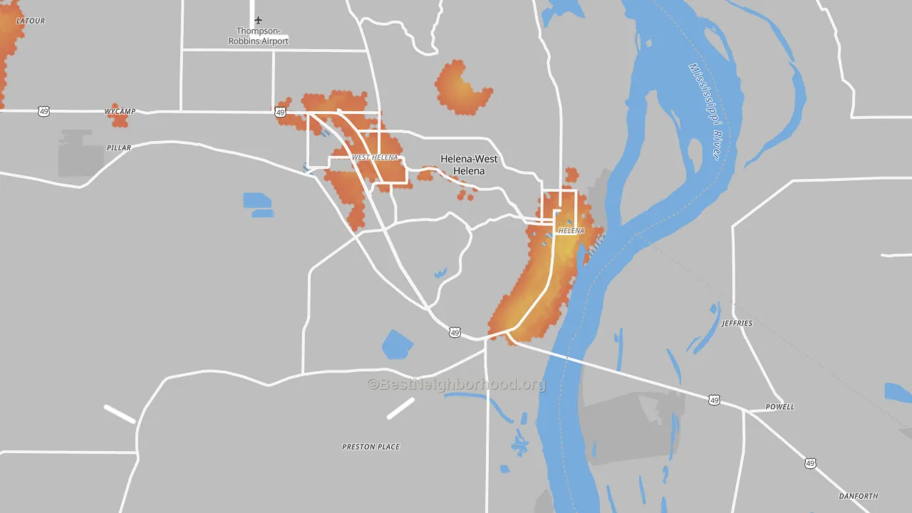Bike Grade map of 72342, AR
