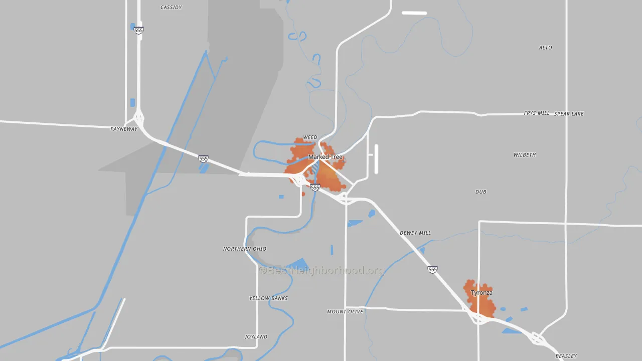 Bike Grade map of 72365, AR