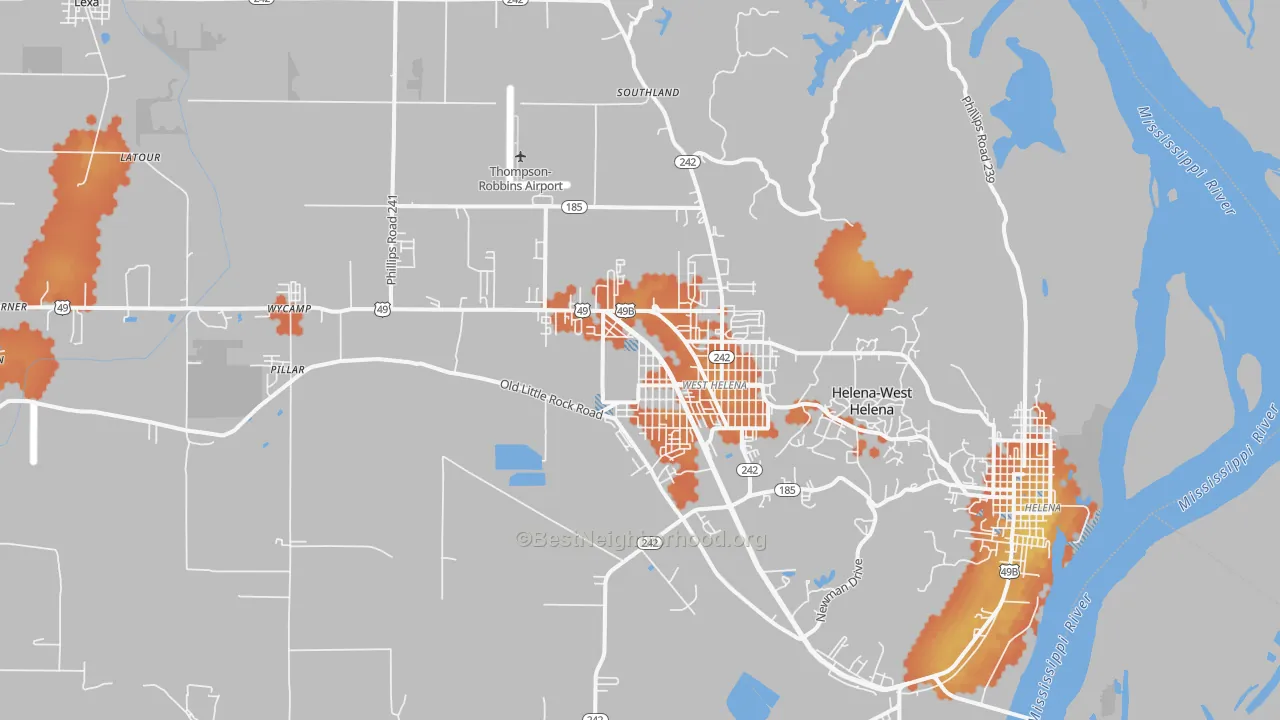 Bike Grade map of 72390, AR